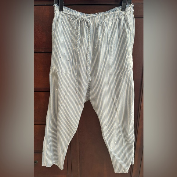 Raquel Allegra Utility Cotton Stripe Painter’s Pants - Blue/White - US Size M - Picture 4 of 10